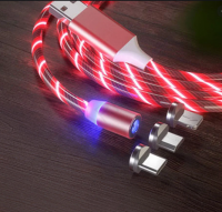 Кабель магнитный светящийся 3 в 1 универсал. USB/MicroUSB Type-C Lightning, красный