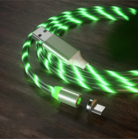 Кабель магнитный светящийся 3 в 1 универсал. USB/MicroUSB Type-C Lightning, зеленый